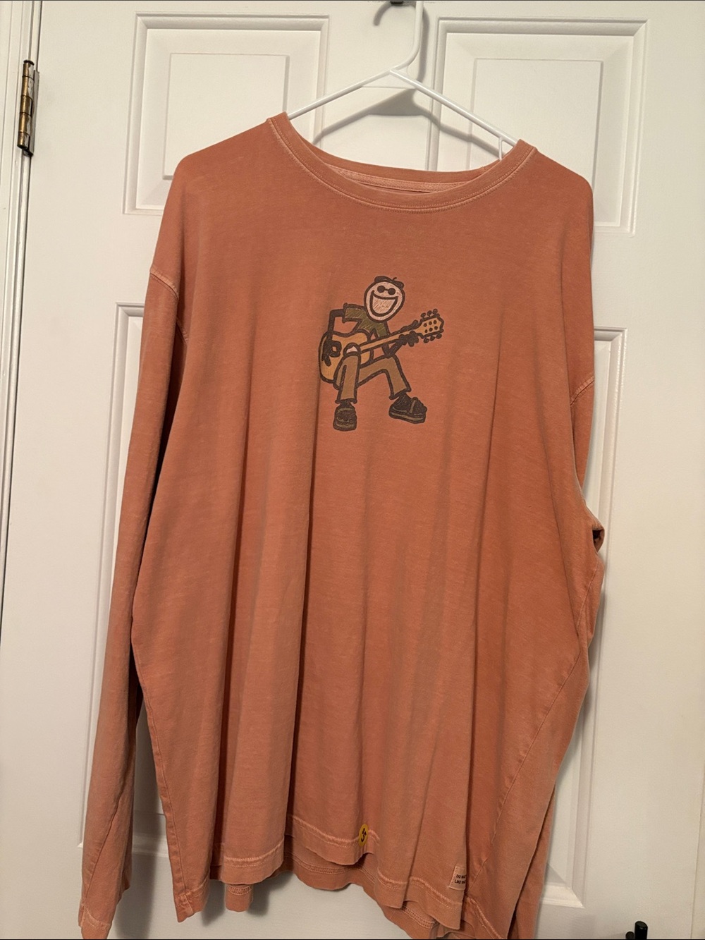 Life Is Good Rust Orange Long-Sleeve Tee with Guitar Graphic